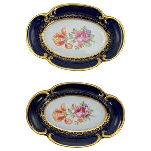 2 Porcelain Trinket Dish Echt Kobalt Cobalt Blue Gold Germany Decorative Flower